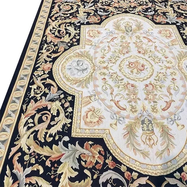 Textile 1990s Handwoven French Style Aubusson Area Rug 9’0″ X 12’5″ For Sale - Image 7 of 13
