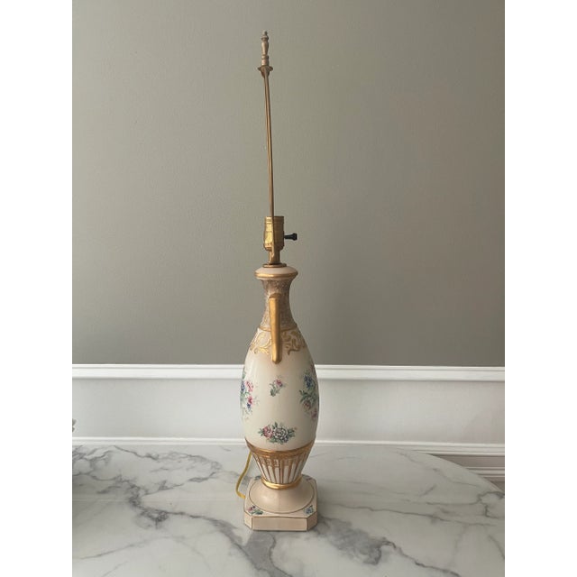 Ceramic 1940s Porcelain Floral and Gold Table Lamp With New Wiring For Sale - Image 7 of 11