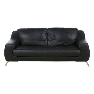 Nicoletti Black Leather Modern Couch For Sale