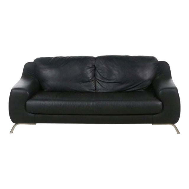 Nicoletti Black Leather Modern Couch For Sale