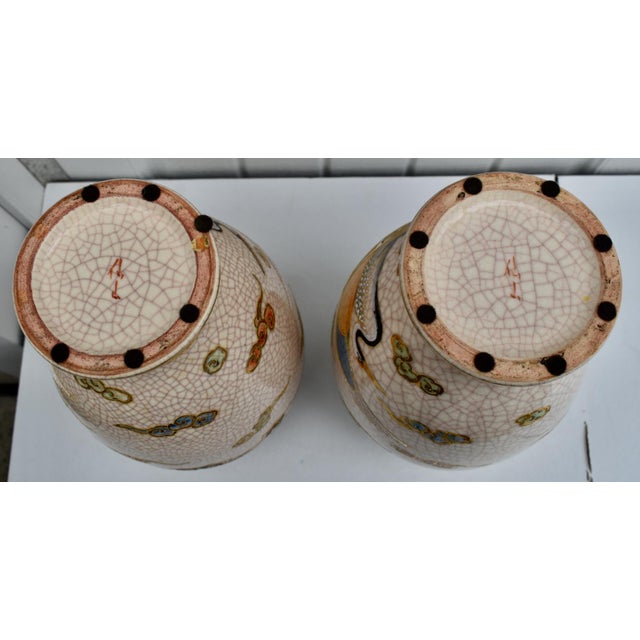 Antique Pair of Japanese Satsuma Moriage Ceramic Vase For Sale - Image 14 of 17