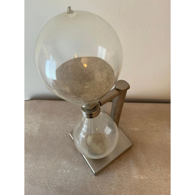 Metal Brushed Aluminum Industrial Hourglass on Stand For Sale - Image 7 of 9