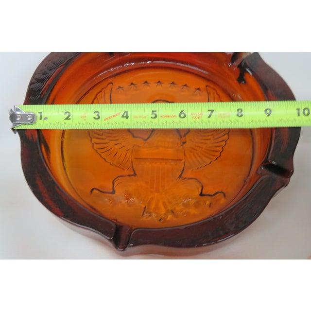 Tiara Embossed American Eagle Amber Art Glass Large Ashtray 4677b For Sale - Image 14 of 17