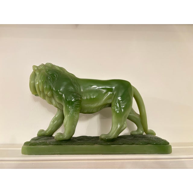 Vintage lion statue designed by G. Ruggeri made for Wony Ltd. exclusively in Italy. Made from a faux jade resin composite...