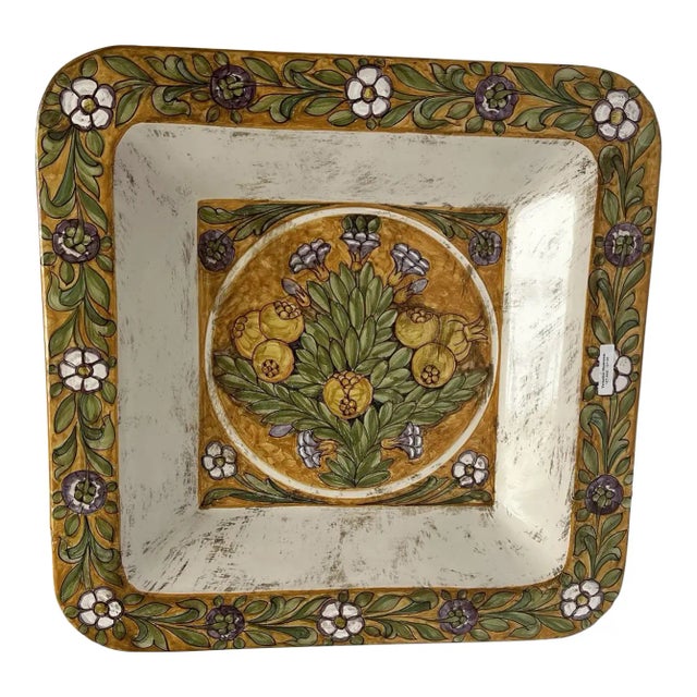 Ceramic 1990s Italian Hand-Painted Square Ceramic Wall Plate Artistry For Sale - Image 7 of 9