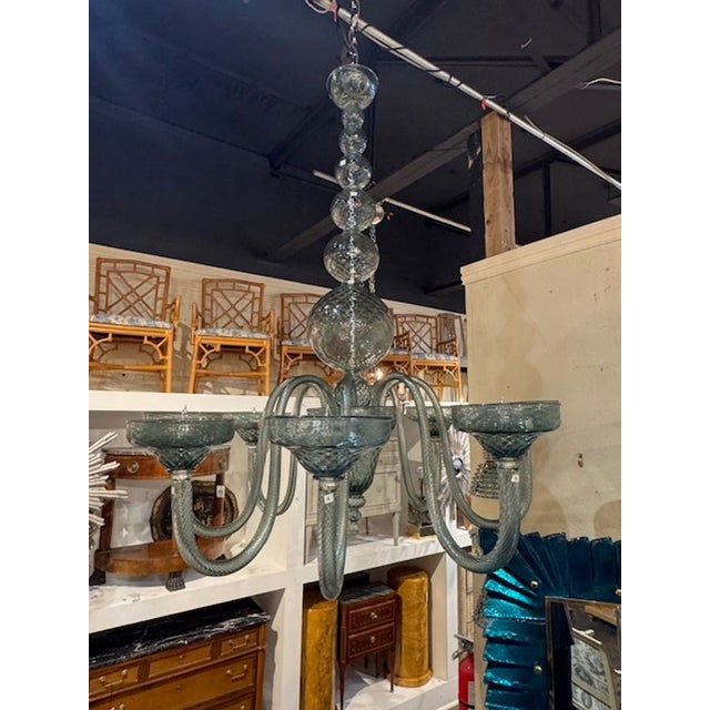 Modern Murano Glass Barovier Style Fontana Green Chandelier For Sale - Image 3 of 5