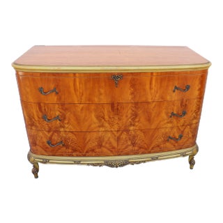 1930s French Burl Wood Bow-Front Dresser With Gilt Carved Base For Sale