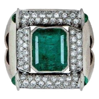 GIA Certified 8ct Emerald Cut Colombian Emerald Diamond Ring 18kt White Gold For Sale