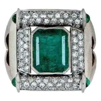 GIA Certified 8ct Emerald Cut Colombian Emerald Diamond Ring 18kt White Gold For Sale