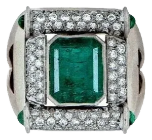 GIA Certified 8ct Emerald Cut Colombian Emerald Diamond Ring 18kt White Gold