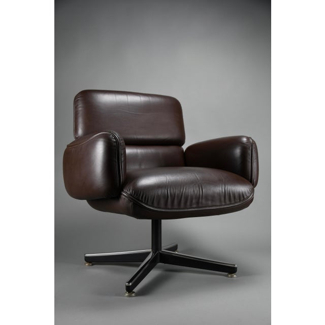 Metal Mid-Century Executive Armchair in Brown Leather by Otto Zapf for Knoll International, 1960s For Sale - Image 7 of 14