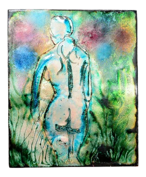 1950s Painting Female Nude Copper Enamel Art Studio Del Campo