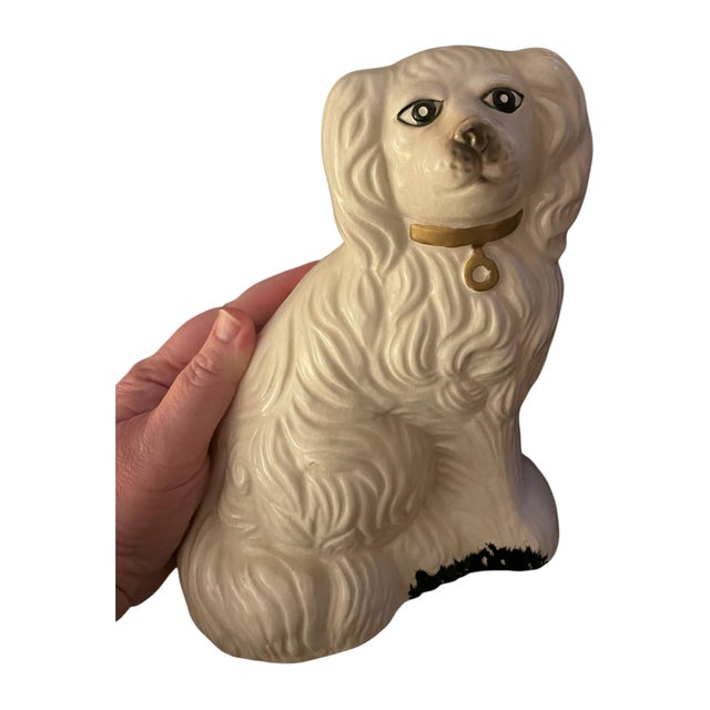 Figurative Vintage Late 20th Century Pair Ceramic Staffordshire Style Spaniel Dog Figurines For Sale - Image 3 of 9
