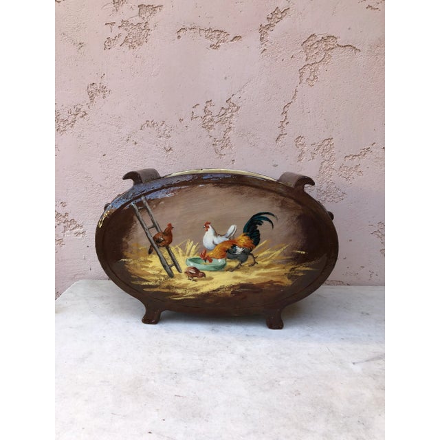 Large 19th French Jardiniere With Horses & Barnyard Albert Leon Lebarque. One side have painting is horses on a stable and...