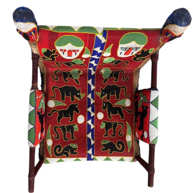Red Mid 20th Century West African Beaded Armchair: A Yoruba Royal Seat For Sale - Image 8 of 15