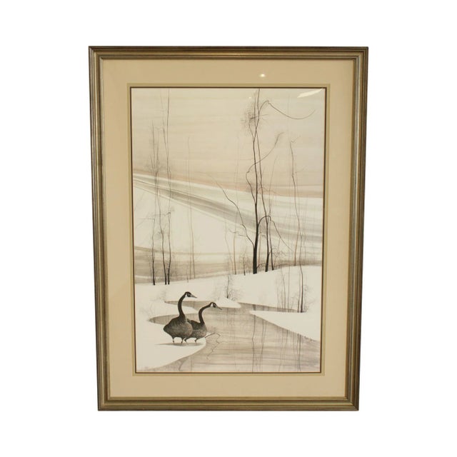 P. Buckley Moss Large Frame Signed Lithograph Winter Scene with Geese For Sale - Image 13 of 13