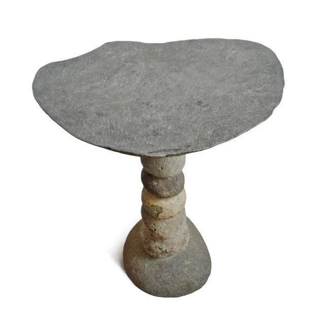 Contemporary Vintage Stacked River Rock Organic Modern Bistro Table For Sale - Image 3 of 5