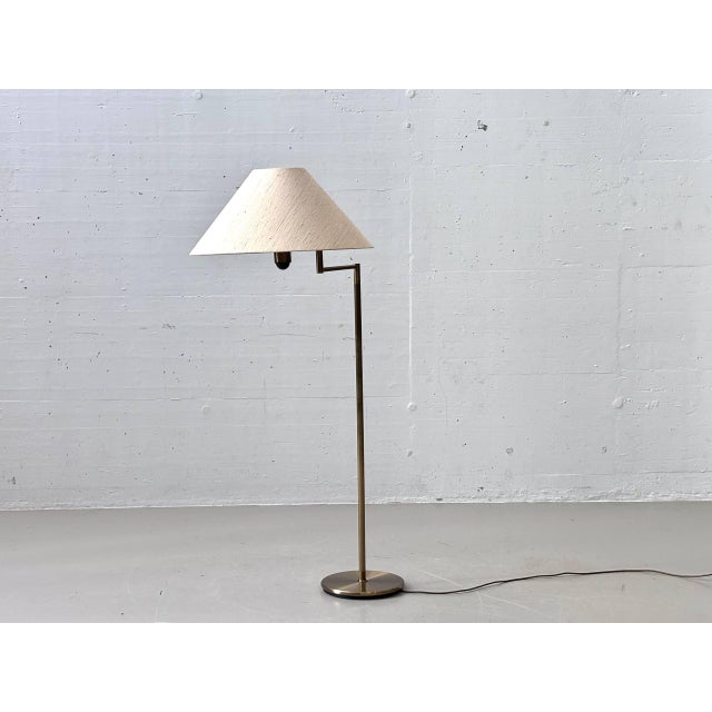 Mid-Century Modern Brass Floor Lamp with Fabric Shade, 1990s For Sale - Image 3 of 16