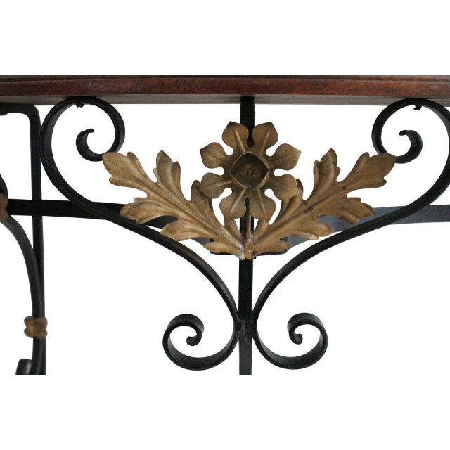 Gilded Iron & Walnut Console With Mirror For Sale - Image 4 of 4