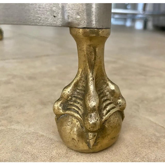 Metal 1960s Jansen Style Brass Steel Claw Feet Coffee Table For Sale - Image 7 of 13