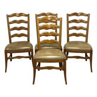 Ethan Allen Ladderback Leather Upholstered Dining Chairs - Set of 4 For Sale