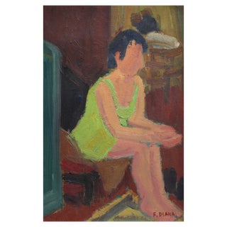François Diana, Seated Woman, 1970s, Oil on Board, Framed For Sale