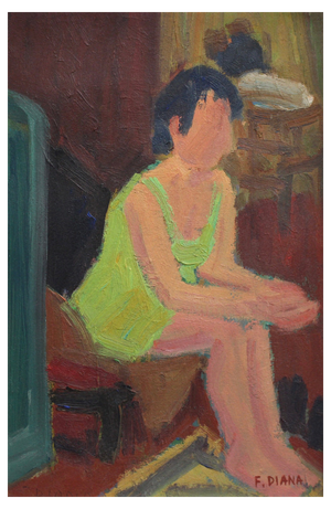 François Diana, Seated Woman, 1970s, Oil on Board, Framed