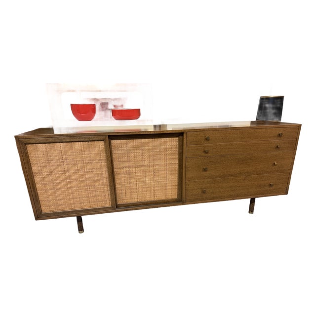 Harvey Probber Mahogany + Caned Door Credenza C1950s For Sale