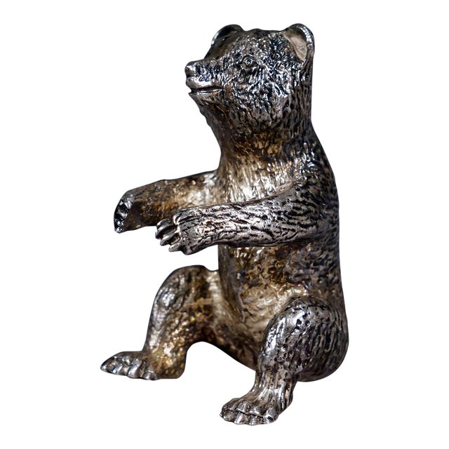 Cast of a Sitting Bear Sterling Silver Ca. 1930s For Sale