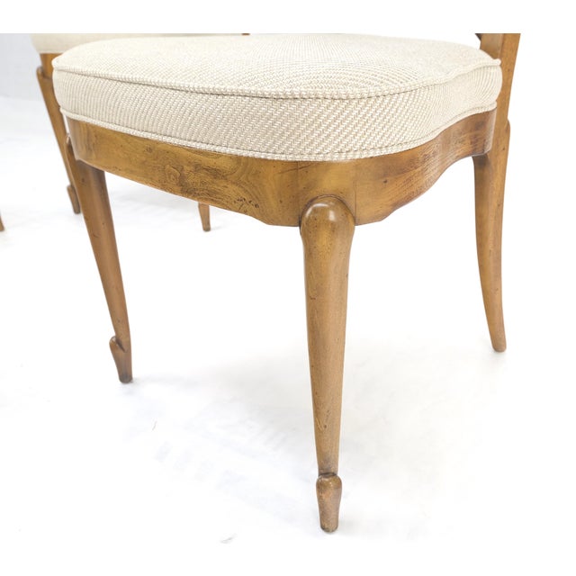 Set 4 Burl Wood Cane Back NEW Upholstery Dining Chairs Mid Century Modern MINT! For Sale - Image 14 of 15