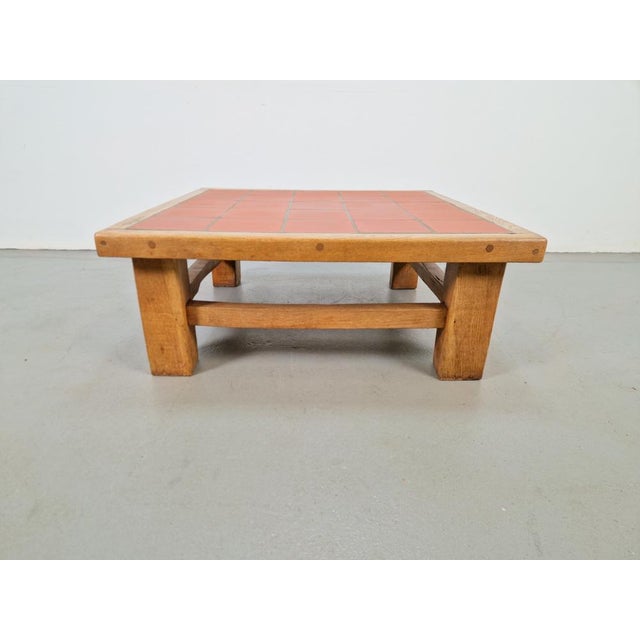 Wood Brutalist Oak Coffee Table with Terracotta Tiles, 1950s For Sale - Image 7 of 15
