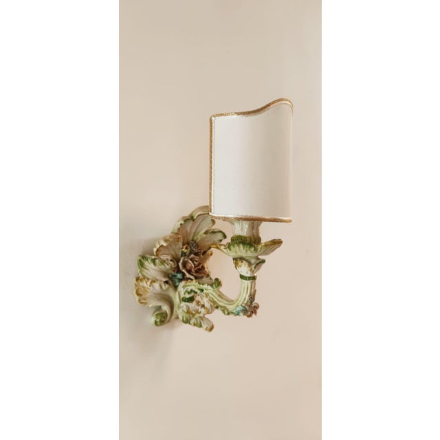 Ceramic Wall Light Decorated with Flowers with Fabric Fan For Sale - Image 18 of 18