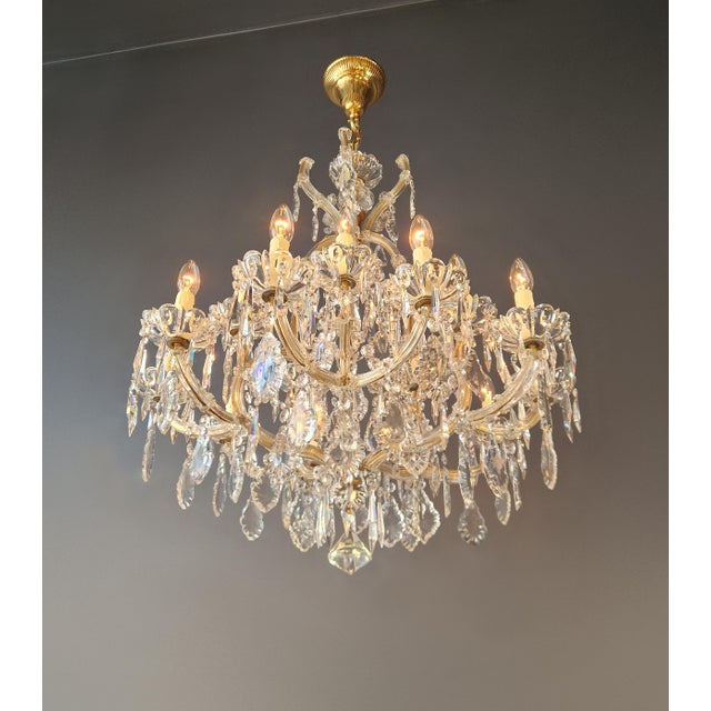 1920s Art Nouveau Maria Theresa Crystal Chandelier Lustre Brass Glass Antique For Sale - Image 4 of 11