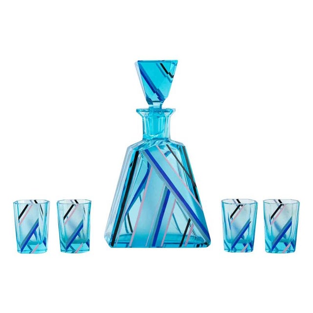 Art Deco Czech Glass Liqueur Set attributed to Karel Palda, 1930s, Set of 5 For Sale - Image 9 of 9