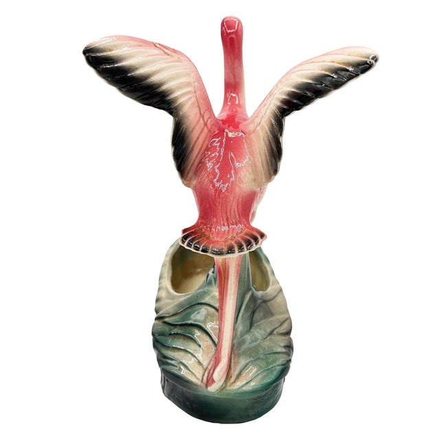 1950s Mid-Century California Pottery Ceramic Pink Open Wing Flamingo Table Planter For Sale - Image 4 of 8