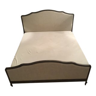 Restoration Hardware Fabric and Wood King Size Bed Frame For Sale