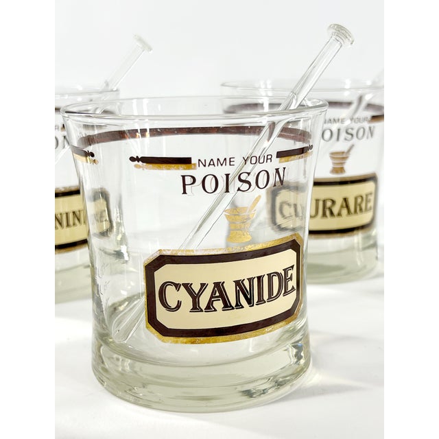 Transparent Set of Six "Name Your Poison" Apothecary Cocktail Glasses by Cera for Neiman Marcus c.1970 For Sale - Image 8 of 12