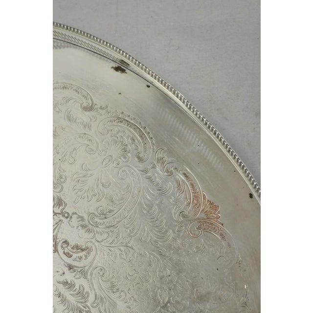 Vintage English Edwardian Silver Plated Oval Scalloped Gallery Bar Platter Tray For Sale - Image 14 of 18