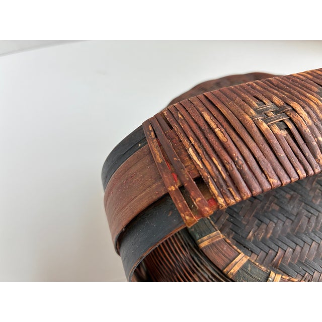 Antique Chinese Rattan Lidded Sewing Basket Asian Decor For Sale - Image 6 of 13