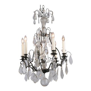 French 19th Century Crystal and Iron Six-Light Chandelier with Pendeloques For Sale