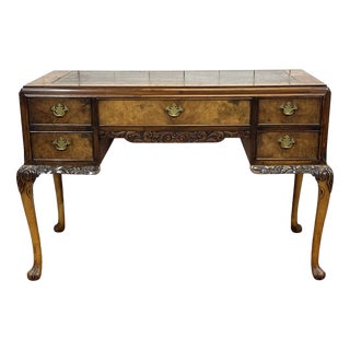 Vintage English Chippendale Desk in Walnut Burl, 1930s For Sale