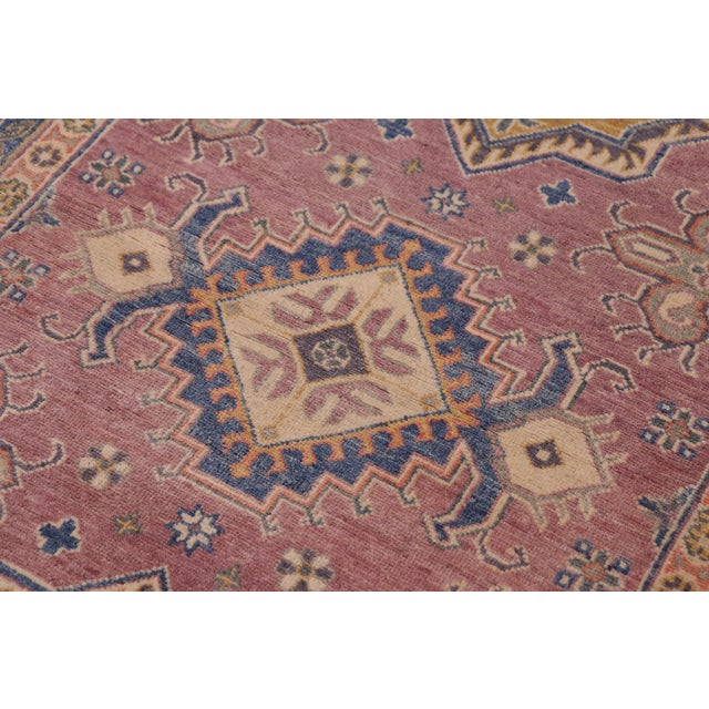 Shabby Chic Rustic Kazak Southwestern Purple/Light Blue Wool Rug - 4'0''x5'10'' For Sale - Image 3 of 10
