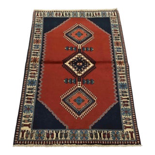 Yalameh Rug 3’4” X 4’10” Red Wool Vintage Tribal Hand-Knotted Carpet For Sale