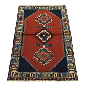 Yalameh Rug 3’4” X 4’10” Red Wool Vintage Tribal Hand-Knotted Carpet