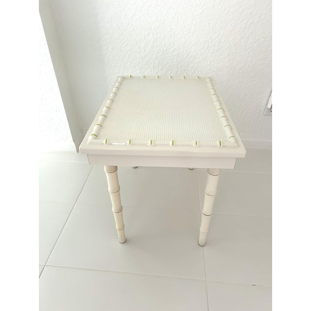 Mid-Century White Faux Bamboo Wood Side Table For Sale In West Palm - Image 6 of 6