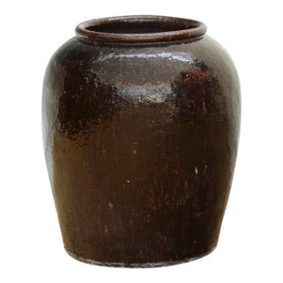 Antique Asian Martaban Planter With Cacao Brown Patina For Sale