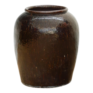 Antique Asian Martaban Planter With Cacao Brown Patina