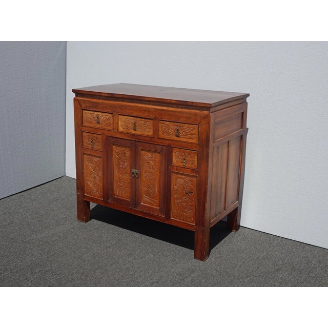 Japanese Vintage Oriental Asian Chinese Carved Side Table Entry Table Japanese Style For Sale - Image 3 of 13