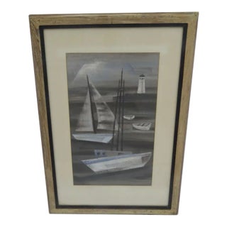 Mid 20th Century Abstract Nautical Mixed-Media Painting by Frances Frakes Hansen, Framed For Sale