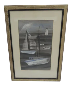 Mid 20th Century Abstract Nautical Mixed-Media Painting by Frances Frakes Hansen, Framed